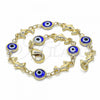 Oro Laminado Fancy Bracelet, Gold Filled Style Evil Eye and Dolphin Design, Blue Resin Finish, Golden Finish, 03.326.0009.2.08
