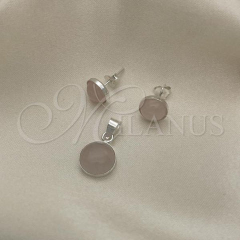 Sterling Silver Earring and Pendant Adult Set, with Rose Opal, Polished, Silver Finish, 10.392.0005