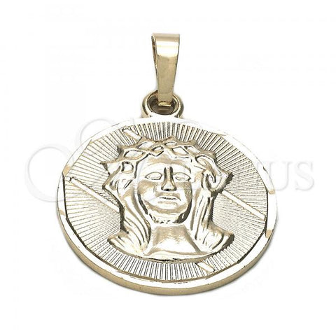 Oro Laminado Religious Pendant, Gold Filled Style Jesus Design, Diamond Cutting Finish, Golden Finish, 05.163.0035