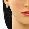 Oro Laminado Stud Earring, Gold Filled Style Hand of God Design, with White Micro Pave, Polished, Golden Finish, 02.213.0302