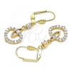 Oro Laminado Long Earring, Gold Filled Style with White Cubic Zirconia, Polished, Golden Finish, 02.387.0041