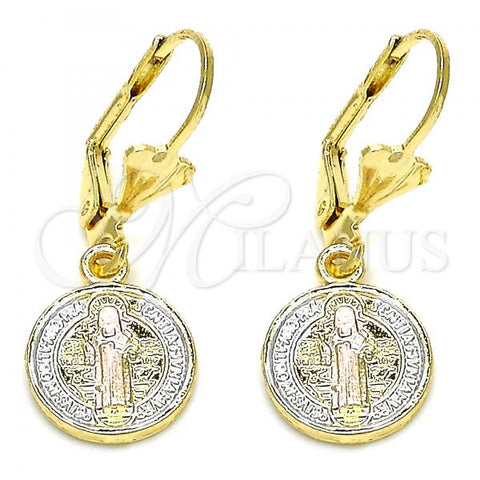 Oro Laminado Dangle Earring, Gold Filled Style San Benito Design, Polished, Tricolor, 02.351.0002