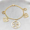 Stainless Steel Fancy Bracelet, Heart and Star Design, Polished, Golden Finish, 03.63.22102.07
