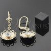 Oro Laminado Dangle Earring, Gold Filled Style Flower Design, with White Cubic Zirconia, Diamond Cutting Finish, Golden Finish, 02.32.0275