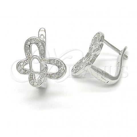 Sterling Silver Huggie Hoop, Butterfly and Heart Design, with White Micro Pave, Polished, Rhodium Finish, 02.175.0194.11