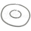 Stainless Steel Necklace and Bracelet, Concave Cuban Design, Polished,, 06.278.0015