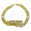 Oro Laminado Fancy Bracelet, Gold Filled Style San Judas and Pave Figaro Design, Polished, Golden Finish, 03.351.0132.1.08