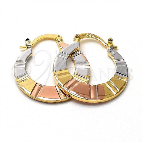 Oro Laminado Small Hoop, Gold Filled Style Diamond Cutting Finish, Tricolor, 02.96.0001