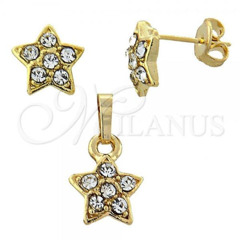 Oro Laminado Earring and Pendant Adult Set, Gold Filled Style Star Design, with White Crystal, Polished, Golden Finish, 10.164.0018