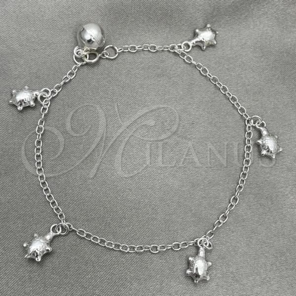 Sterling Silver Charm Bracelet, Turtle Design, Polished, Silver Finish, 03.409.0006.07