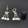 Oro Laminado Chandelier Earring, Gold Filled Style Butterfly and Bird Design, Diamond Cutting Finish, Tricolor, 59.01