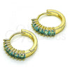 Oro Laminado Huggie Hoop, Gold Filled Style with Blue Topaz Cubic Zirconia, Polished, Golden Finish, 02.210.0105.14.15