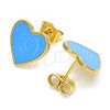 Oro Laminado Stud Earring, Gold Filled Style Heart Design, Blue Enamel Finish, Golden Finish, 02.213.0218.1