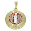 Oro Laminado Religious Pendant, Gold Filled Style San Judas and Greek Key Design, Polished, Tricolor, 05.380.0038