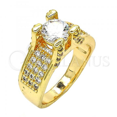 Oro Laminado Multi Stone Ring, Gold Filled Style with White Cubic Zirconia, Polished, Golden Finish, 01.284.0015.08 (Size 8)