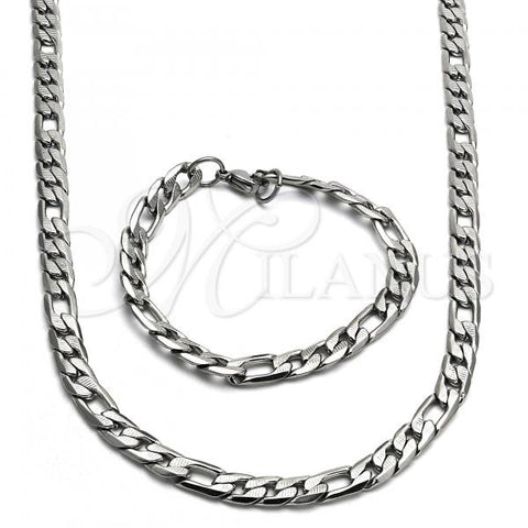 Stainless Steel Necklace and Bracelet, Figaro Design, Polished, Steel Finish, 06.256.0014.1