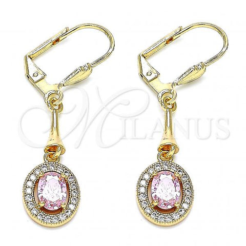 Oro Laminado Long Earring, Gold Filled Style with Pink and White Cubic Zirconia, Polished, Golden Finish, 02.387.0045.1