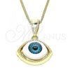 Oro Laminado Pendant Necklace, Gold Filled Style Evil Eye Design, Polished, Golden Finish, 04.351.0027.20