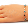 Oro Laminado Fancy Bracelet, Gold Filled Style Evil Eye and Heart Design, Turquoise Resin Finish, Golden Finish, 03.326.0008.3.08