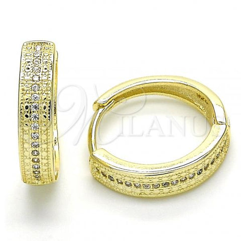 Sterling Silver Huggie Hoop, with White Micro Pave, Polished, Golden Finish, 02.186.0123.20