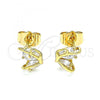 Oro Laminado Stud Earring, Gold Filled Style Butterfly Design, with White Cubic Zirconia, Polished, Golden Finish, 02.387.0023