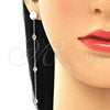 Sterling Silver Long Earring, with White Cubic Zirconia, Polished, Rhodium Finish, 02.186.0199