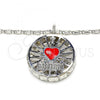 Rhodium Plated Pendant Necklace, Heart Design, with White Cubic Zirconia, Red Enamel Finish, Rhodium Finish, 04.106.0037.1.18
