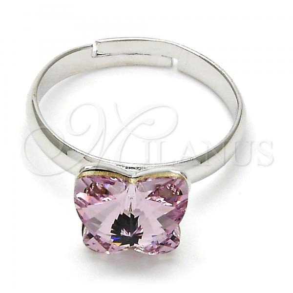 Rhodium Plated Multi Stone Ring, Butterfly Design, with Rosaline Swarovski Crystals, Polished, Rhodium Finish, 01.239.0007.5 (One size fits all)