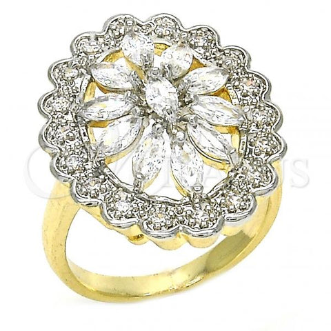 Oro Laminado Multi Stone Ring, Gold Filled Style with White Cubic Zirconia, Polished, Two Tone, 01.210.0073.08 (Size 8)