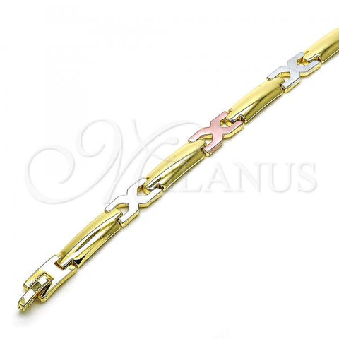 Oro Laminado Solid Bracelet, Gold Filled Style Polished, Tricolor, 03.102.0051.08
