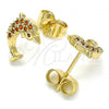 Oro Laminado Stud Earring, Gold Filled Style Dolphin Design, with Garnet Micro Pave, Polished, Golden Finish, 02.344.0064.1