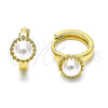 Oro Laminado Huggie Hoop, Gold Filled Style Ball Design, with Ivory Pearl, Polished, Golden Finish, 02.213.0641.14