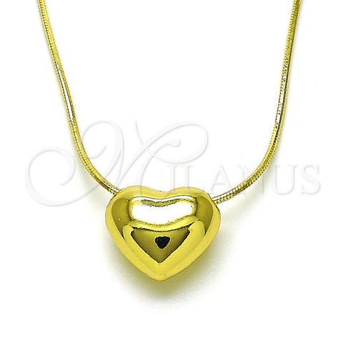 Oro Laminado Pendant Necklace, Gold Filled Style Heart and Rat Tail Design, Polished, Golden Finish, 04.341.0111.18