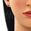 Oro Laminado Stud Earring, Gold Filled Style Evil Eye and Heart Design, Red Enamel Finish, Golden Finish, 02.213.0187.1 *PROMO*