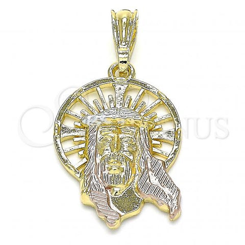 Oro Laminado Religious Pendant, Gold Filled Style Jesus Design, Polished, Tricolor, 05.351.0169