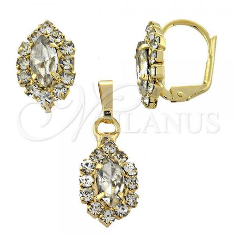 Oro Laminado Earring and Pendant Adult Set, Gold Filled Style with White Cubic Zirconia, Polished, Golden Finish, 10.122.0003