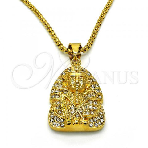 Stainless Steel Pendant Necklace, with White Crystal, Polished, Golden Finish, 04.259.0002.30