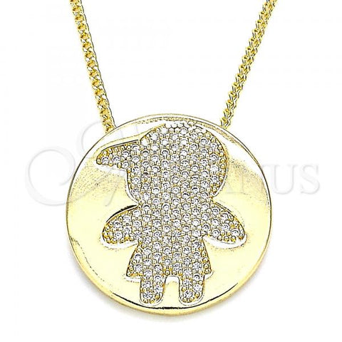 Oro Laminado Pendant Necklace, Gold Filled Style Little Boy Design, with White Micro Pave, Polished, Golden Finish, 04.156.0237.20