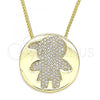 Oro Laminado Pendant Necklace, Gold Filled Style Little Boy Design, with White Micro Pave, Polished, Golden Finish, 04.156.0237.20
