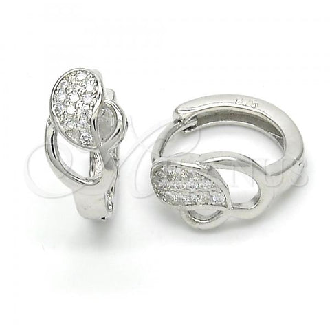 Sterling Silver Huggie Hoop, with White Micro Pave, Polished, Rhodium Finish, 02.175.0173.15