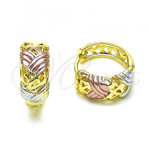 Oro Laminado Huggie Hoop, Gold Filled Style Diamond Cutting Finish, Tricolor, 02.102.0070.15