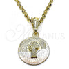 Oro Laminado Religious Pendant, Gold Filled Style San Benito Design, Diamond Cutting Finish, Tricolor, 05.351.0222