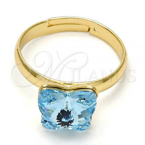Oro Laminado Multi Stone Ring, Gold Filled Style Butterfly Design, with Aquamarine Swarovski Crystals, Polished, Golden Finish, 01.239.0007.9 (One size fits all)