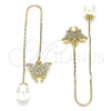 Oro Laminado Threader Earring, Gold Filled Style Butterfly Design, with White Micro Pave, Polished, Golden Finish, 02.210.0365