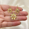 Oro Laminado Earring and Pendant Adult Set, Gold Filled Style Flower Design, with Amethyst and White Cubic Zirconia, Polished, Golden Finish, 5.056.003