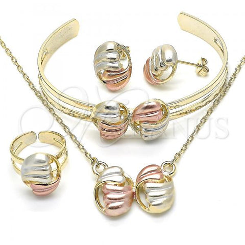 Oro Laminado Earring and Pendant Children Set, Gold Filled Style Polished, Tricolor, 06.65.0151