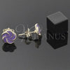 Oro Laminado Stud Earring, Gold Filled Style Flower Design, Purple Enamel Finish, Golden Finish, 02.64.0342 *PROMO*