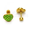 Stainless Steel Stud Earring, Heart Design, with Light Green Crystal, Polished, Golden Finish, 02.271.0022.4