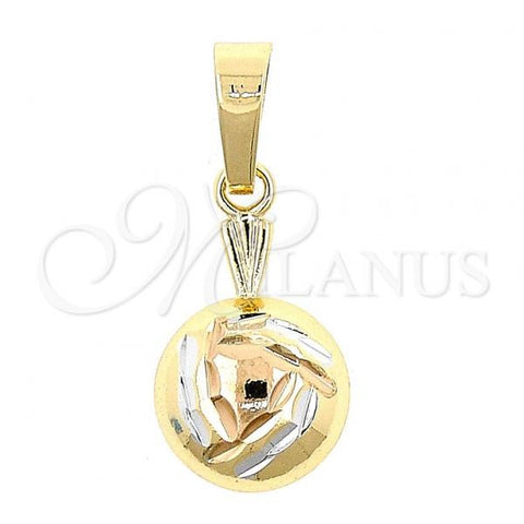 Oro Laminado Fancy Pendant, Gold Filled Style Bamboo Design, Diamond Cutting Finish, Tricolor, 5.180.033