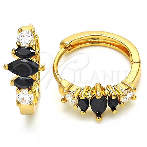 Oro Laminado Huggie Hoop, Gold Filled Style with Black and White Cubic Zirconia, Polished, Golden Finish, 02.316.0048.15